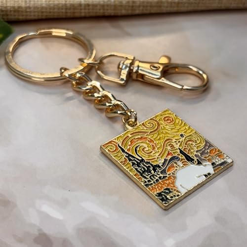 Image of Van Gogh Keychain for Men & Women, Starry Night & Wheatfield Painting Aesthetic Keychains, Handcrafted, Durable Anti-Tarnish Metal Key Ring for Car, Bike, Travel, Bags, Gifting