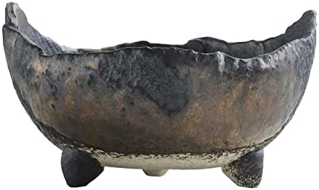 Wazakura Banko Series Japanese Handmade Rustic Crescent Shape Bonsai Pot 12cm (4.72") MADE IN JAPAN, Ceramic Garden Planter, Decorative Flower Vase, Unglazed Houseplant Bowl - Black and Brown