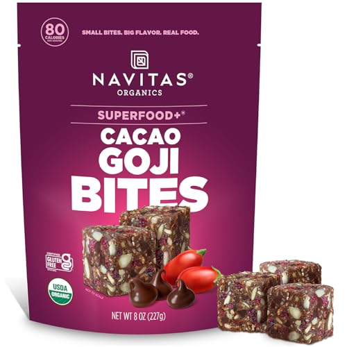 Navitas Organics Superfood Power Snacks, Cacao Goji, 8 oz. Bag, 11 Servings — Organic, Non-GMO, Gluten-Free