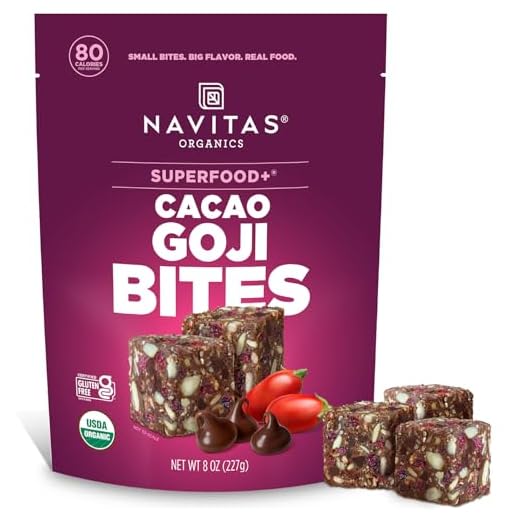 Navitas Organics Superfood Power Snacks, Cacao Goji, 8 oz. Bag, 11 Servings — Organic, Non-GMO, Gluten-Free