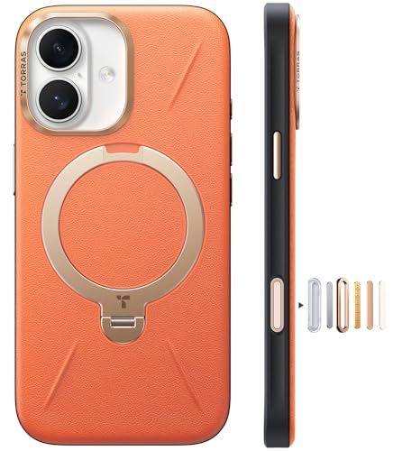 TORRAS iPhone 17 用 ケース【新感覚レザー・スキンタッチ】Ostand Q3 レザートーン MagSafe対応 リング スタンド 360°定点回転 縦横両対応 マグネット搭載 革 カメラコントロールボタン 米軍規格 耐衝撃 指紋防止 ファイ