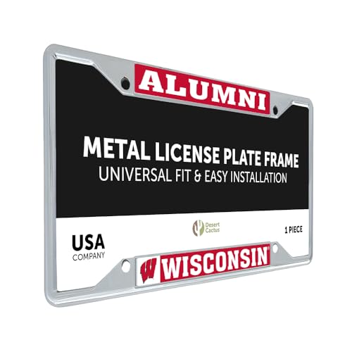 Desert Cactus University of Wisconsin Car Accessories Badgers Metal License Plate Frame and Tag Holder for Front or Rear of Car (Alumni)