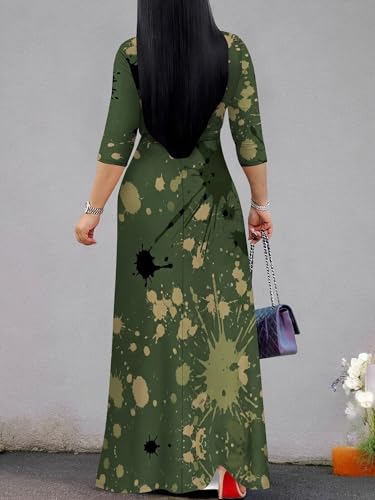 Image of SUZONANA Plus Size Dresses for Women Print Maxi Dresses Flowy 3 /4 Sleeve with Belt