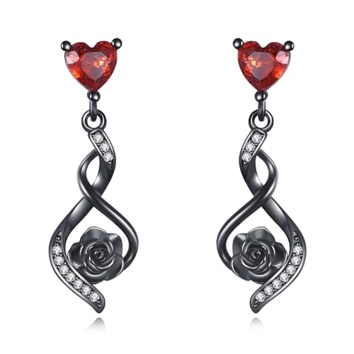 Boucles d'oreilles roses noires argent 925 le cadeau gothique idéal