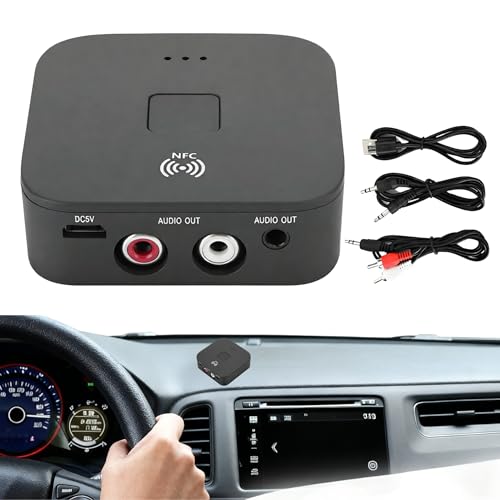 Ticfox Ricevitore Musicale Bluetooth 5.0 con NFC, Adattatore Audio Bluetooth HiFi, Jack da 3,5 mm e RCA, Cavo USB, Ricevitore Audio per TV, Auto, Altoparlanti e Impianti Stereo