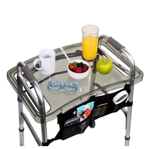 Best umbrella holder for elderly walker Transparent Walker Tray with Bag and Cup Holder