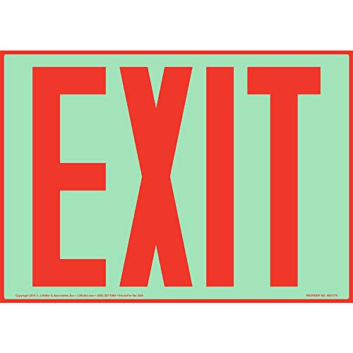 Exit Sign Glow in The Dark 2-pk. - J. J. Keller - 14" x 10" Glow Permanent Self Adhesive Vinyl - Complies with OSHA, NFPA, Life Safety Code, International Fire Code, ASTM, DIN, ISO, IMO RES, PSPA