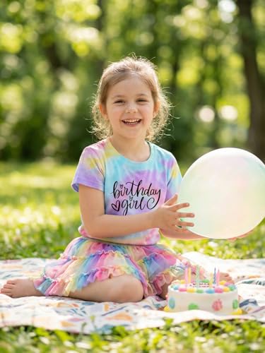 Image of YHHR Birthday Girl Shirt Tie Dye Girls Birthday Shirts 7-14 Year Kids Tops | Girls Birthday T Shirt, Cute B-Day Gifts Party Tops ,Birthday Outfits ,Letter Print Tees ,Graphic Short Sleeve Tee Tops