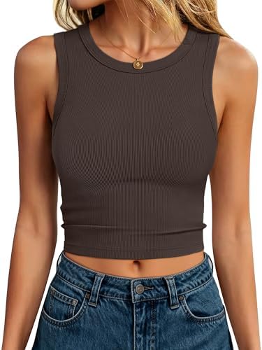 ANRABESS Womens Crop Tank Tops High Neck Sleeveless Ribbed Knit S...