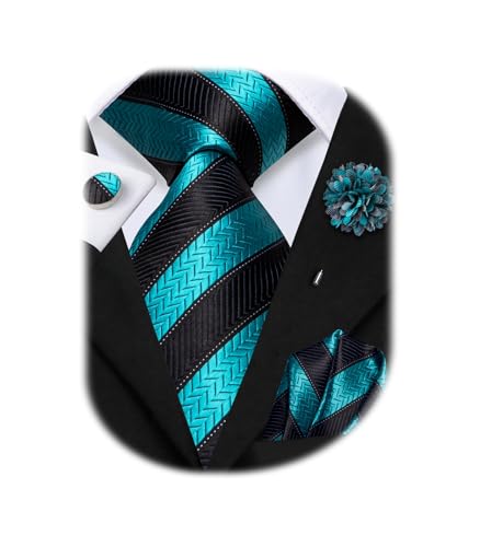 Image of Hi-Tie Mens Paisley Floral Striped Ties Set Silk Necktie and Lapel Pin for Men Pocket Square Cufflinks Set Business Wedding
