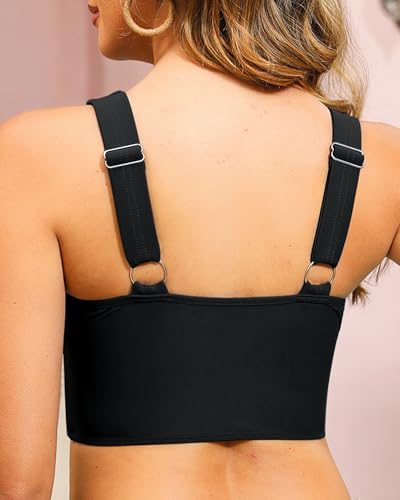 LookbookStore Tankini Tops for Women Cut Out Long Bikini Top Twist Knot Padded Adjustable Swimsuit Tops Only Resort Wear4