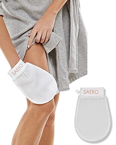 SAERO Deep Exfoliating Mitt: At home exfoliating glove perfect for removing dead skin, ingrown hairs and spray tan removal to reveal soft smooth skin. Made from 100% Viscose fiber.