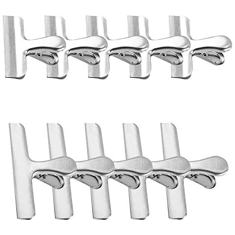 Mopoin Stainless Steel Bag Clips, 10Pcs Metal Food Clips Bag Sealing Clips Large Paper Photo Clamp for Air Tight Seal Grip on Coffee Food Bread Bags, Kitchen Office Usage (121mm&77mm) Cover