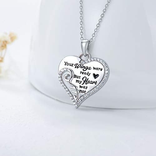 Angel Wings Memorial Necklace - 925 Sterling Silver Heart Pendant with Angel Wing Sympathy Gift4