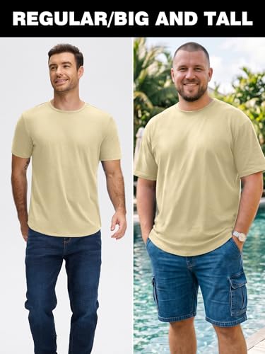 JEMLDL Men's T Shirts Short Sleeve Crew Neck Classic Cotton Blend Tee for Men Casual Basic Solid Color Shirt Summer Beige 3XL — view 5