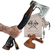 VIKING CRAFT® Wikinger Axt 50cm - Handgefertigte Deko Mit Gravur und Lederschutz - Ideale Mittelalter Deko, Geschenke für Männer und Frauen, Vikings Fanartikel, LARP Beil