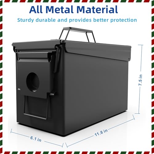 PATRON 50 Cal Ammo Can Metal 9mm Ammo Box storage crate case For Shotgun bullet Rifle Nerf Ammunition Waterproof case-gard organizer(Black) Christmas Gifts for Men,Gift boxes for Dad Husband Father