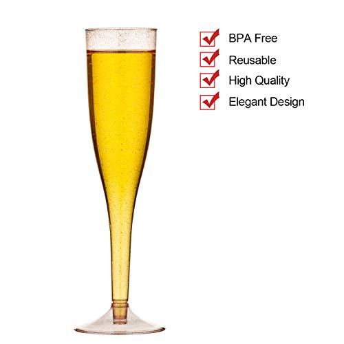 Lomofi Premium Plastic Champagne Flutes Disposable - 5.5 Oz 30 Pack | Rose Gold Glitter Cups Plastic Champagne Glasses For Wedding , Party Toasting, Cocktail Cups #TOP3