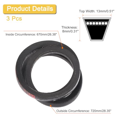 Image of uxcell 3 Pack A26 1 /2 Classic Wrapped V-Belt, 28 inch Outside Circumference Wrapped Industrial Rubber V-Belt A Profile V-Belt for Industrial Machinery Equipment, Black