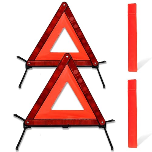 Triángulo de Emergencia,2 Piezas Triángulo de Advertencia Coche, con Caja de Almacenamiento, Plegable, Para Señales de Advertencia, Montaje Rápido, Accidente Avería Asistencia Gadget Triángulo
