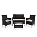Produktbild SVITA Brooklyn Gartenmöbel Poly Rattan Sitzgruppe Essgruppe Set Sofa-Garnitur Lounge Braun, Grau oder Schwarz (Schwarz)