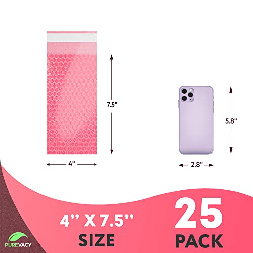 Purevacy Anti Static Bubble Out Bags 4 X 7.5 Inch. Pack Of 25 Pink Polyethylene Self Seal Bubble Pouches. Peel And Seal Bubble Pouch. Waterproof Light Bubble Bags For Packing Electronics, Cosmetic #TOP1