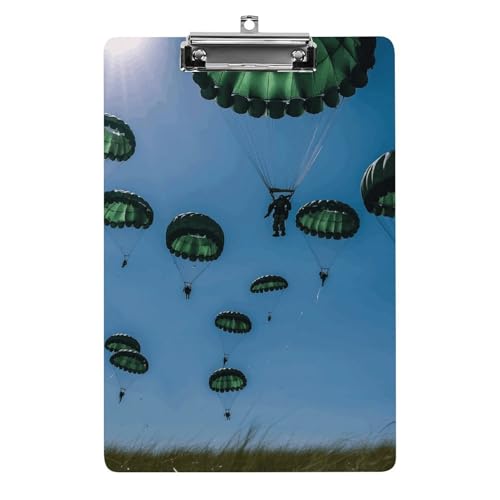 Porte-bloc A4 acrylique imprimé parachute vert pour prise de notes mobile