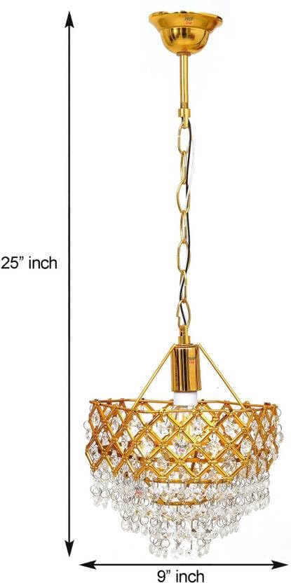 Image of Prop It Up Crystal Chandelier with Gold Frame for Home, Glass Crystal Beads Pendant for Hall, 25 Inch Chain Length, 9 Inch Diameter, Without Bulb
