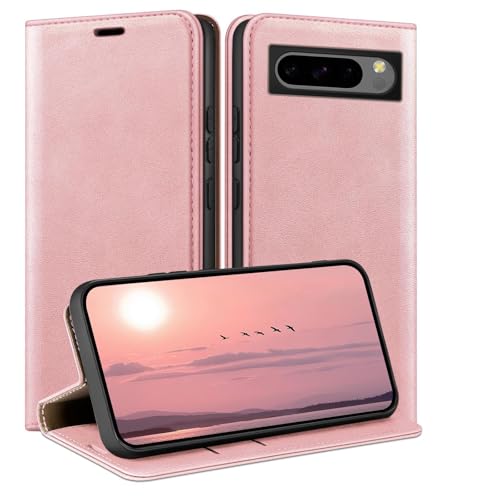 Coque Pixel 8 Pro 5G étui rabat cuir portefeuille protection intégrale or rose