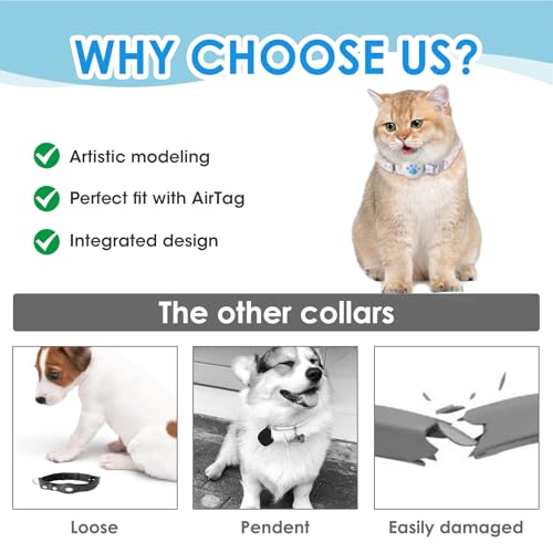 2 coleiras para gatos AirTag, coleira luminosa azul para gatos e coração de liberação rápida, coleir