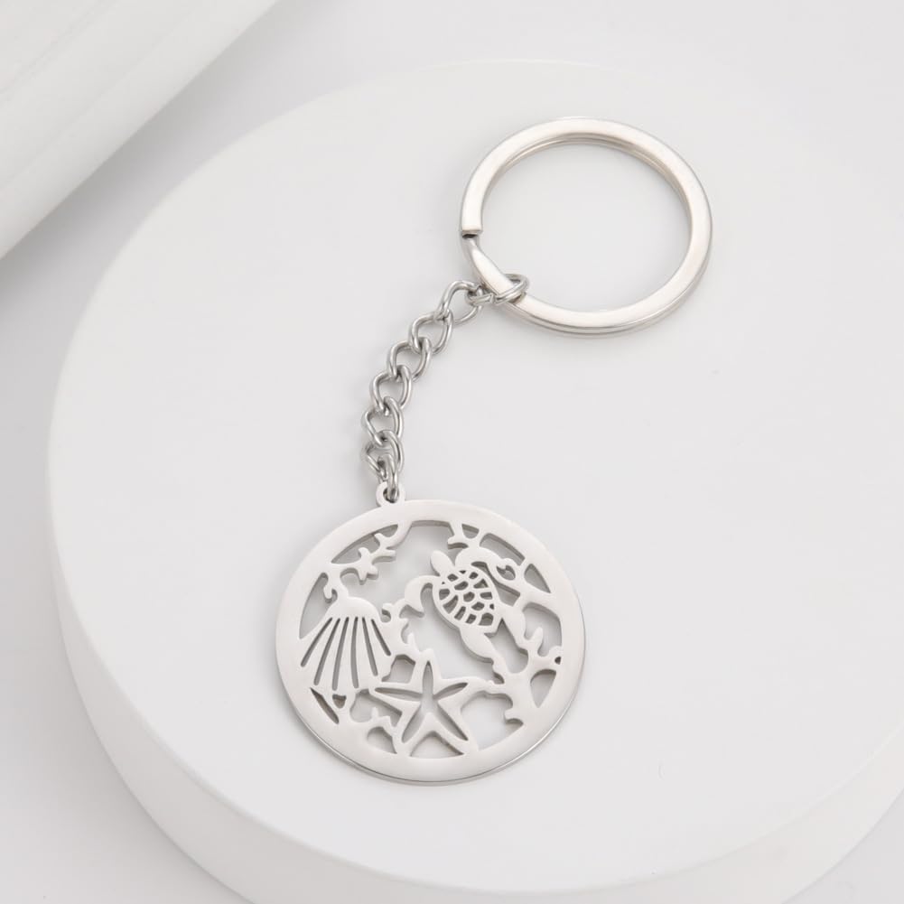 Stainless Steel Seashell Starfish Keychains Turtle Gifts Cute Ocean Animals Keyring Car Keys Charms for Women - Image 2