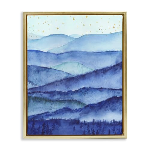 Blue Mountains and Trees Landscape, 24 x 30 Inch Canvas in Floater Frame