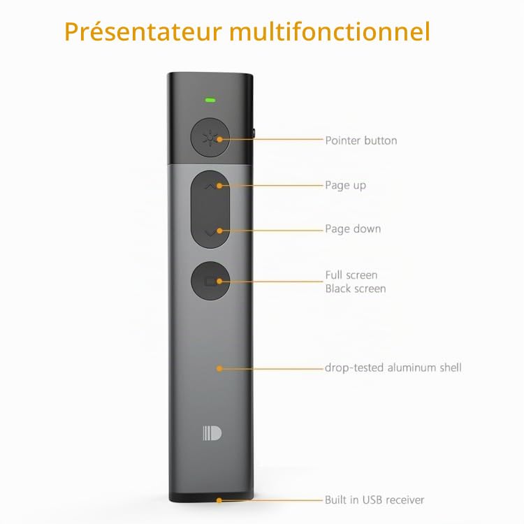High-Tech Place Doosl DSIT032 2.4GHz Wireless Presenter PowerPoint Représentation du clicker Télécommande Pointeur Laser Vert, Distance de contrôle: 100m