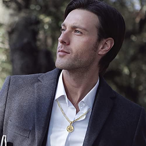 THE BLING KING Gold St. Christopher Pendant with Cuban Chain Necklace, Luxury Finish 18K Real Gold Plated Jewellery for Men and Women (Chain Size: 4mm x 24 Inch, Pendant Size: 27mm x 27mm)