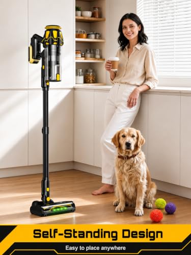 Image of Cordless Vacuum Cleaner for DeWalt 20V Battery, 45KPA 400W Vacuum Cleaners for Home, Self-Standing Stick Vac w /LED Display, Anti-Tangle Lightweight Vacuum for Carpet, Floor, Car(Battery Not Included)