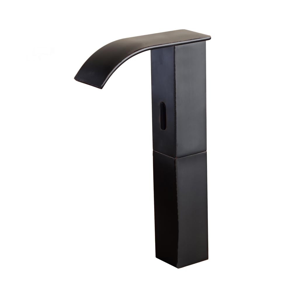 HHOOMMEE Automatic Sensor Matte Black Touchless Bathroom Sink Faucet Vanity Faucets Hands Free Waterfall Bathroom Water Tap with Control Box and Temperature Mixer