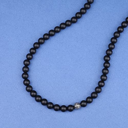 Gavu Men's Crystal Matte Onyx Beaded Black Stone Necklace 24" #TOP3