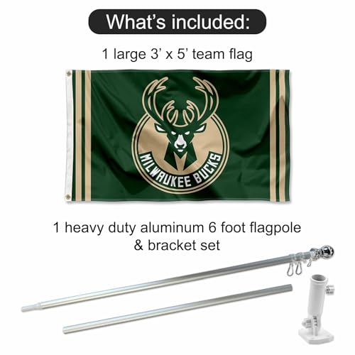 Drapeau Milwaukee Bucks avec mât et support WinCraft pour extérieur