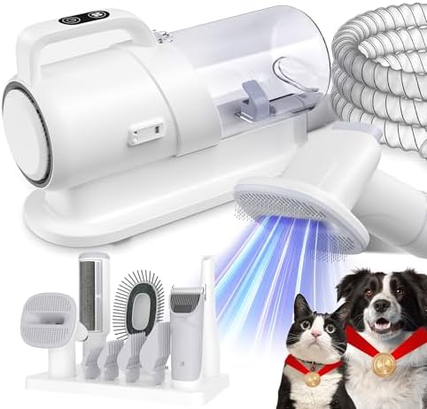 Pet Grooming Vacuum Kit - Dog Hair Vacuum for Shedding 13000Pa 6 in 1 with Brush, Clipper, 3 Clean Attachments, 2.3L Dust Cup Dog Cat Grooming Vacuum Quiet, 3 Suction Levels