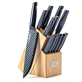 Blue Diamond Sharp Stone 14 Piece Knife Block Set, PFAS-Free Nonstick Diamond Textured Stainless Steel Blades, Rust Resistant Kitchen Cutlery, Chef & Steak Knives, Dishwasher Safe, Navy