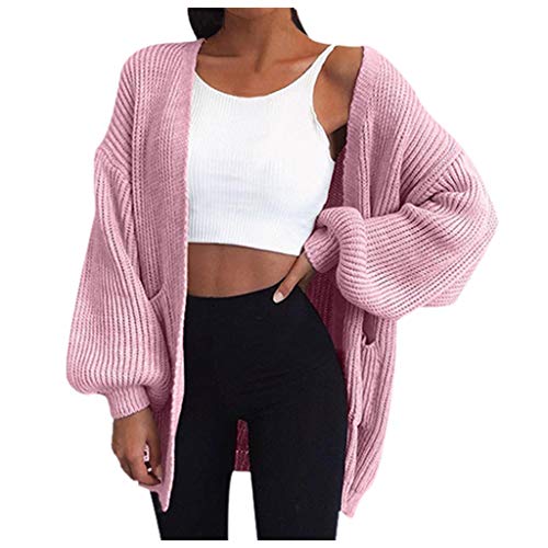 Femme Cardigan Long en Tricot Veste Ouvert Manche Longue Pull Gilet Chaud Casual Couleur Unie Manteau Sweater Hiver Chandail Outwear Cover