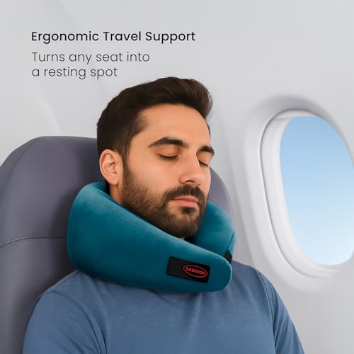 Image of Sassoon | Neck Pillow for Travelling |Memory Foam Travel Neck Pillow | with Adjustable Velcro Strap | Perfect for Airplane, Car, Train, Bus Travel with Cover & Machine Washable - Teal, Standard Size