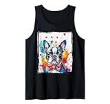 acquerello splash boston terrier cane con papillon canotta