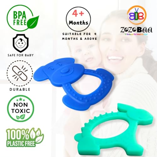 Image of Cute Shape Soft Silicone Teether for Baby Gums Teething Toys for Babies BPA Free Pain-Relief Non-Toxic 100% Food Grade Soothing Easy to Grasp Chewable- Rhino+Pineapple+Rabbit+Hand (Pack of 4)