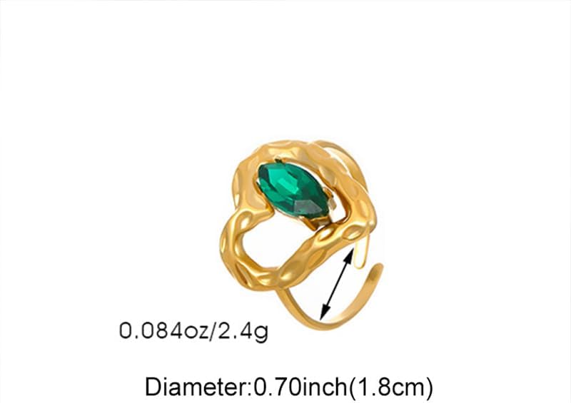PLOUTOS Gold Heart Ring for Women Adjustable Open Band with Emerald Green Marquise Crystal Romantic Sweet Style Vintage Statement Fashion Jewelry Gift - Image 3