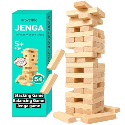AROVEMIC Jenga Game, Original Hardwood Blocks Stacking Tower Game