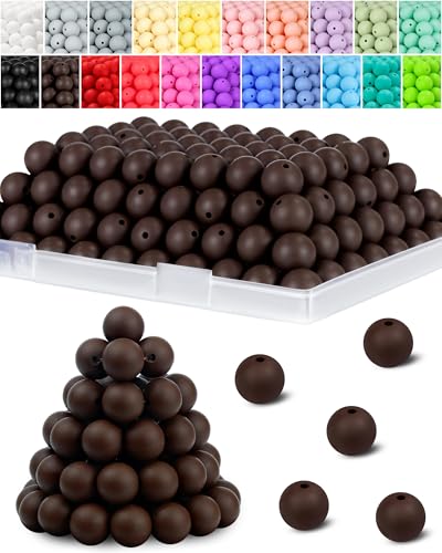 FIVEIZERO 120PCS 15mm Round Silicone Beads, Brown