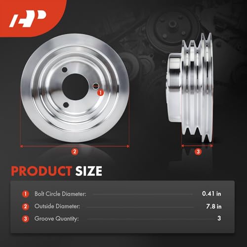 A-Premium 7.8 Inch Crankshaft Pulley with 3-Groove Machined Aluminum Compatible with 1969-1985 Chevrolet Big Block - V8 396, 402, 427, 454, Long Water Pump by A-Premium - Image 3