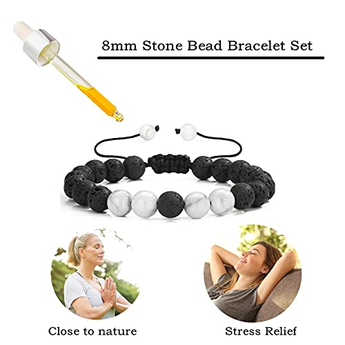 Mengpa Beads Bracelets Mens Lava Rock Stone Beaded Anxiety Essential Oil Volcanic Bracelet Set Howlite-White Us4557B #TOP2