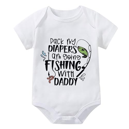 WOOYONGING Pack My Diapers I Am Going Fishing With Daddy Newborn Girl Romper Short Sleeve Baby Boy Newborn Outfits 6 Month